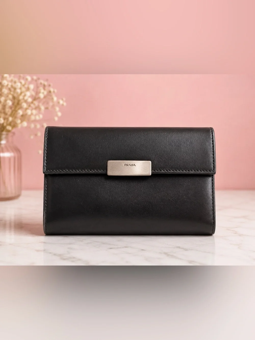 Prada Black Calf Leather Continental Wallet - Picture 1 of 7